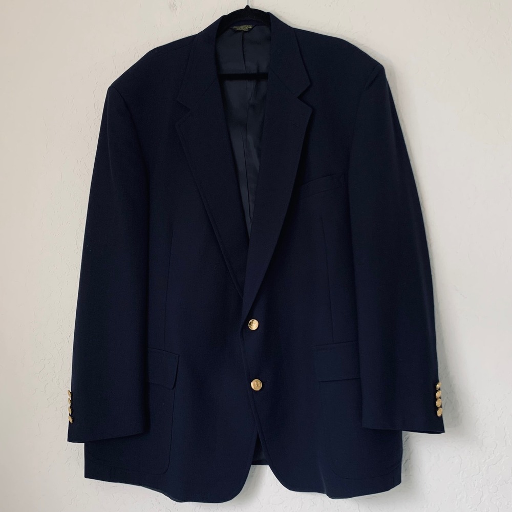 John Weitz Blazer Men 42 Navy Blue Gold Crest Button Old Money Quiet Luxury USA